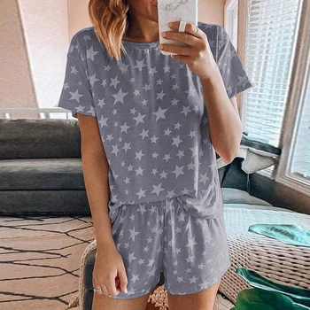 

Summer women's Pajamas Sets Cotton short-sleeved Shorts Student Suit Worn Outside two-piece Home Clothes Printing