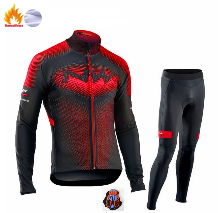 Fleece long sleeve Горячее предложение! Northwave Зимняя Теплая Флисовая велосипедная одежда NW Мужской трикотажный Костюм Уличная езда на велосипеде MTB Одежда комбинезон комплект - Цвет: Fleece long sleeve
