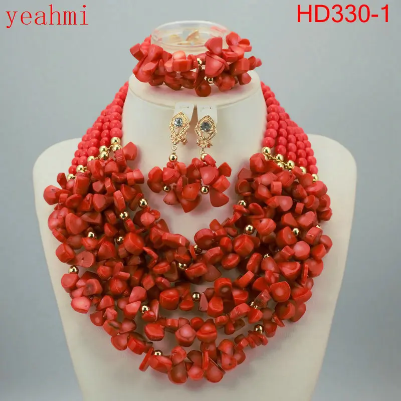 Nigerian Wedding African Beads Jewelry Set Blue Costume Sets Coral Necklace Free Shipping HD330-2 | Украшения и аксессуары