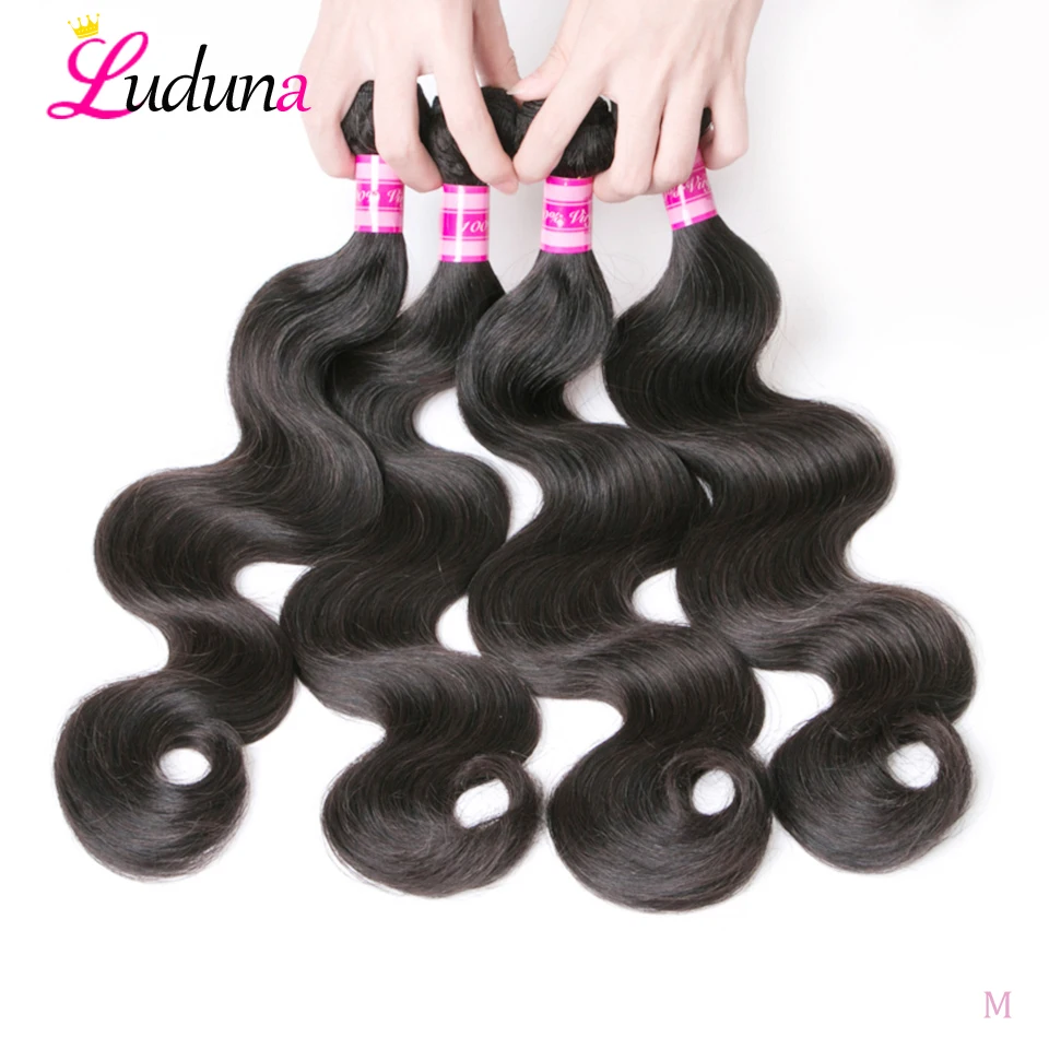 Luduna бразильские волнистые волосы пряди Remy человеческие для наращивания 3/4 шт