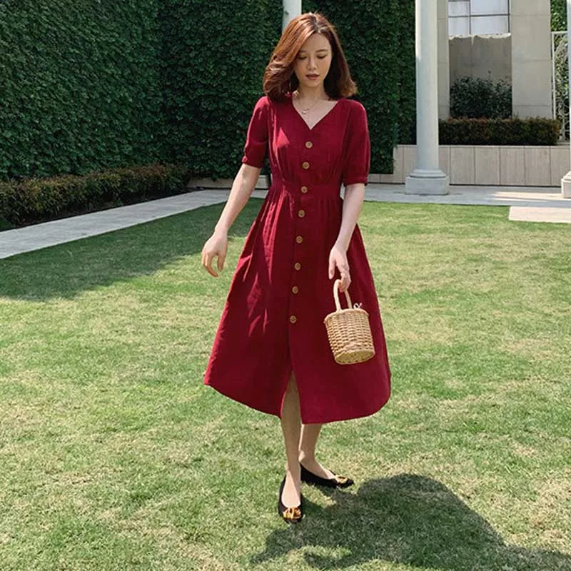 French Ladies One-Piece Dress 2020 Summer Vintage Plus Size Casual Office Dress Women Korean Elegant Holiday Party Dresses 2020