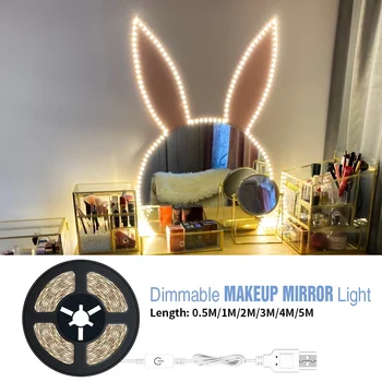 

USB Touch Switch Dimming Makeup Mirror Light LED Bedroom Dressing Table Lamp LED Waterproof Bathroom Mirror Bombillas LED Fita