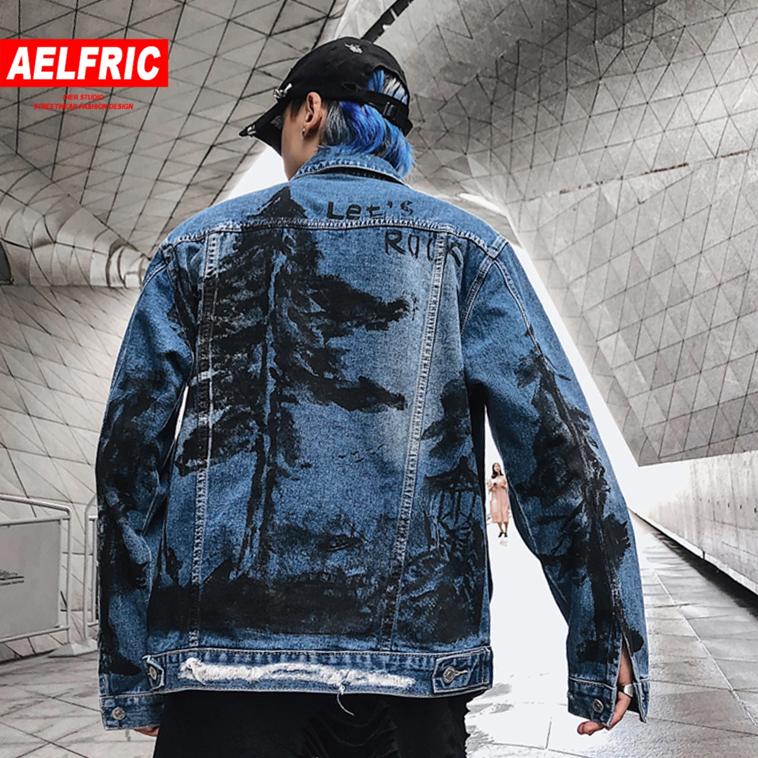 AELFRIC Ink Tree напечатаны мужские джинсовые пальто Осень Harajuku Хип Хоп куртки модная повседневная мужская верхняя одежда уличная одежда с длинным рукавом