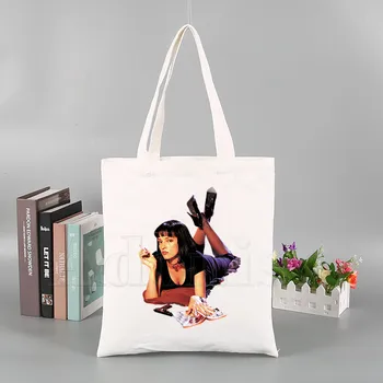 

Mia Wallace Pulp Fiction Unisex Handbags Custom Canvas Tote Bag Print Daily Use Reusable Travel Casual Shopping Bag