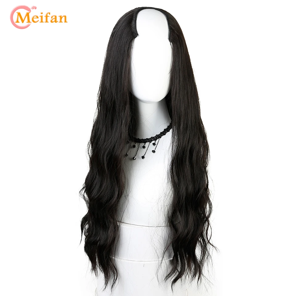 MEIFAN u-образные короткие волнистые парики для женщин 2" зажим для наращивания волос Синтетические натуральные накладные шиньоны невидимый черный парик