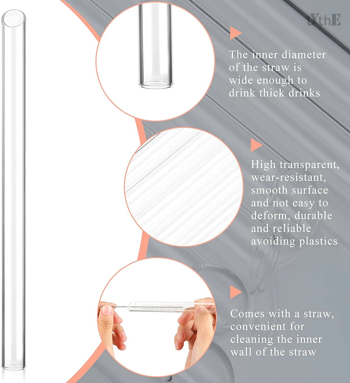 Kiemeu 12 Pack Clear Glass Straws Shatter Resistant,6 Short Glass Straws  For Cocktails And 6 Long Glass Straws Thick Reusable Straws For Smoothies  And