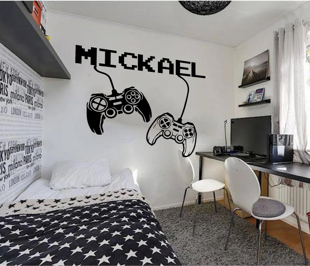 Large Custom Name Game Control Gamepad Wall Sticker Kids Room Playroom Personalized Name Gamer joystick video game Wall Decal (2)