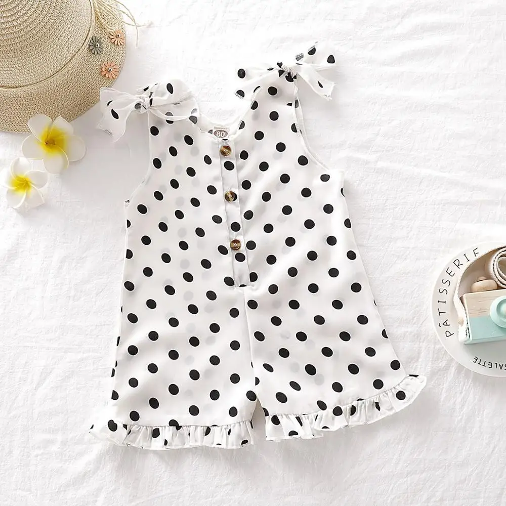 Baby Rompers for Girls Fashion Dots Print Newborn Bebes Jumpsuits Pajamas Summer Sleeveless Infant Sunsuit Children Clothes 1-5Y