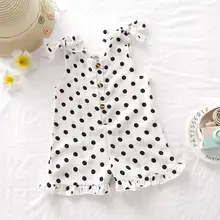Cheap Baby Rompers for Girls Fashion Dots Print Newborn Bebes Jumpsuits Pajamas Summer Sleeveless Infant Sunsuit Children Clothes 1-5Y