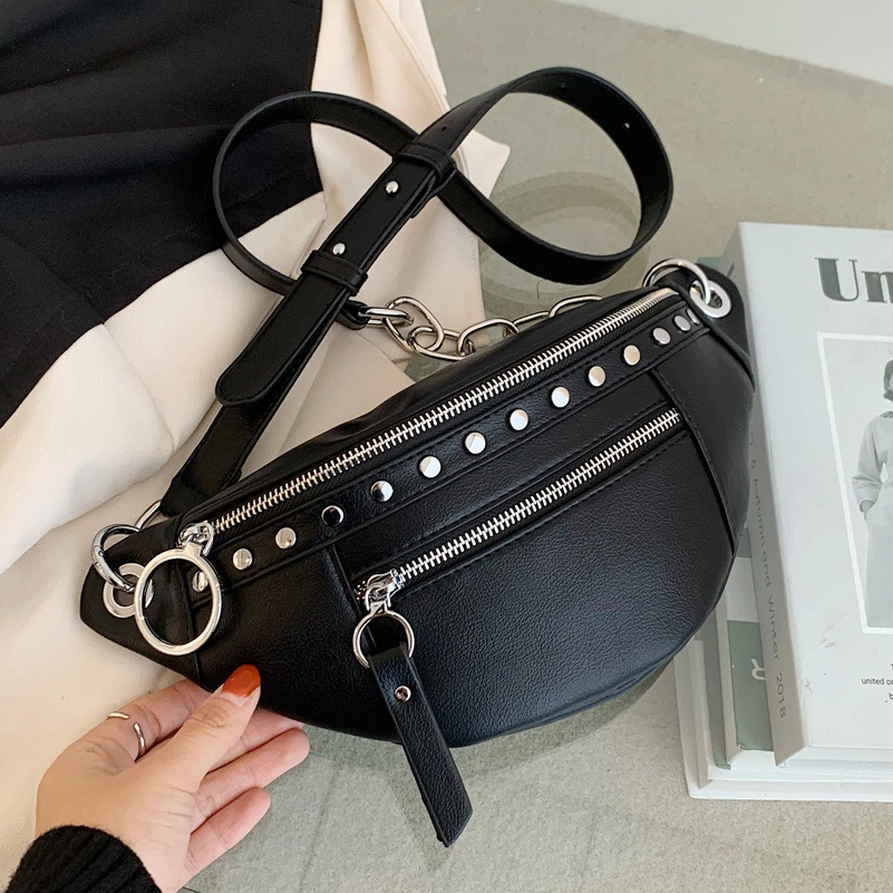 Women Belt Bags Rivet Leather Fanny Packs Casual Purse Wallet Chest Bag Pack New