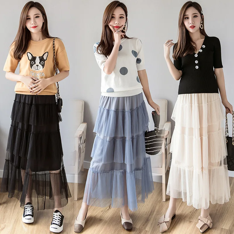 

2019 Spring And Summer New Style Maternity Clothes Fashion Korean-style Solid Color Gauze Skirt Abdominal Support Long Multilaye