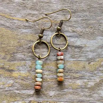 Womens Earrings Vintage Natural Stone Dangle Earrings Designer Bohemian Earrings European Ethnic Jewelry Dropshipping