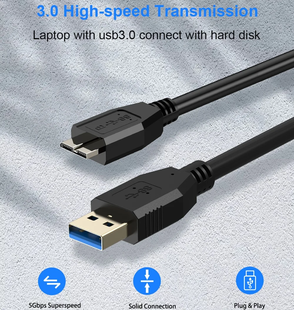 USB Micro B Cable For Samsung S5 Note3 Toshiba WD Seagate HDD