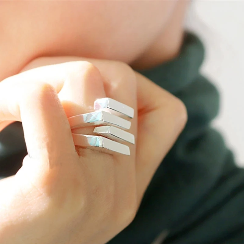 Finger Ring HUANZHI New Multi-Layer Irregular Trapezoid Square Cross Cutout Metal Ring For Women Girl Party Jewelry Gift
