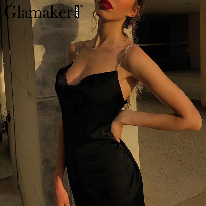 

Glamaker Cowl neck black women dress backless Sexy sleeveless bodycon club party dress Elegant midi summer night dress retro