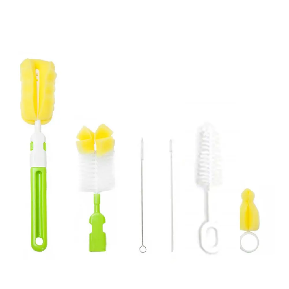 

Baby Bottle Cleaning Brush Set with Nipple Cleaner Straw Brush Rotating Long Handle Silicone Bottle Brush for 360 Degree Clean