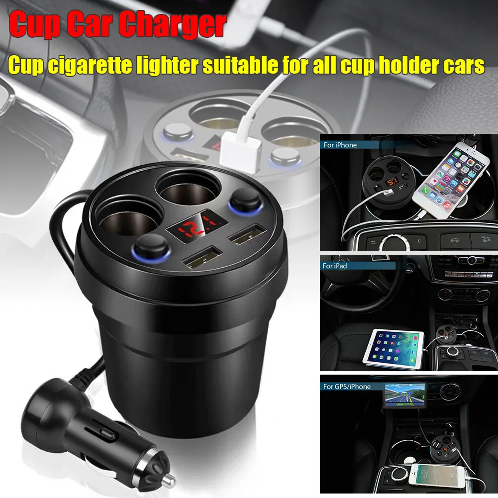 

Car Charger 2USB DC / 5V 3.1A Cup Power Socket Adapter Cigarette Lighter Splitter Mobile Phone Chargers With Voltage LED Display