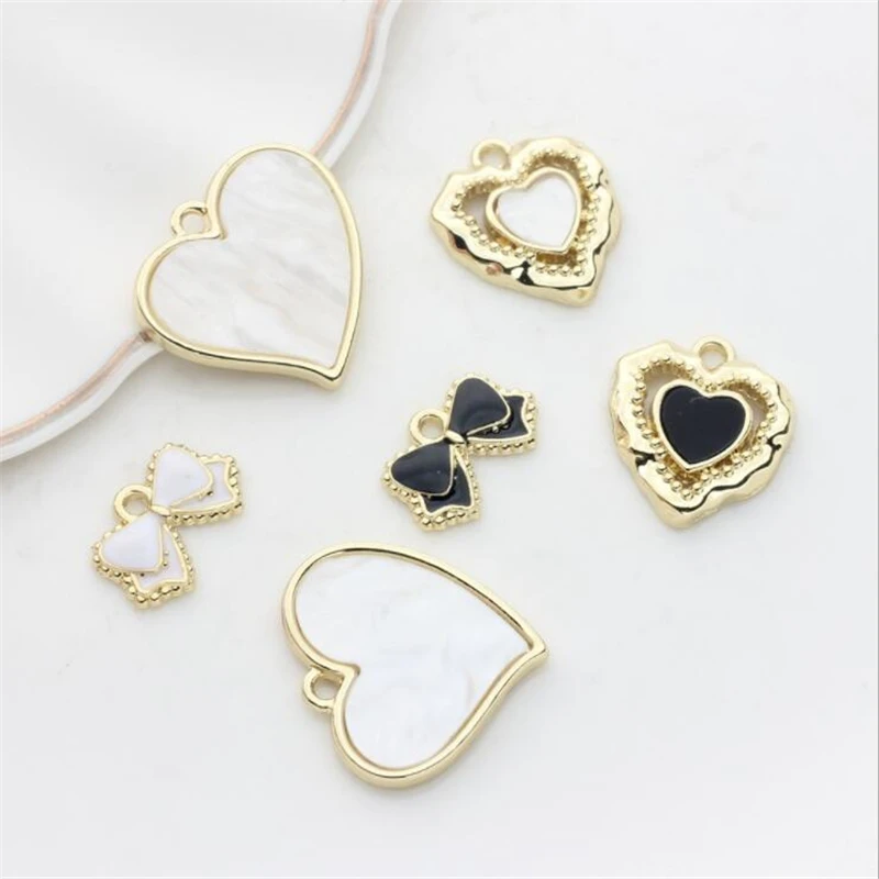 

6pcs/lot new creative crystal heart knotbow charms connectors for diy earrings necklace pendant jewelry making accessories