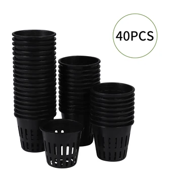 

40PCS Soilless Culture Planting Net Cup Hydroponic Plastic Mesh Basin Plant Container Succulent Cactus Pot Flower Holder (Black)