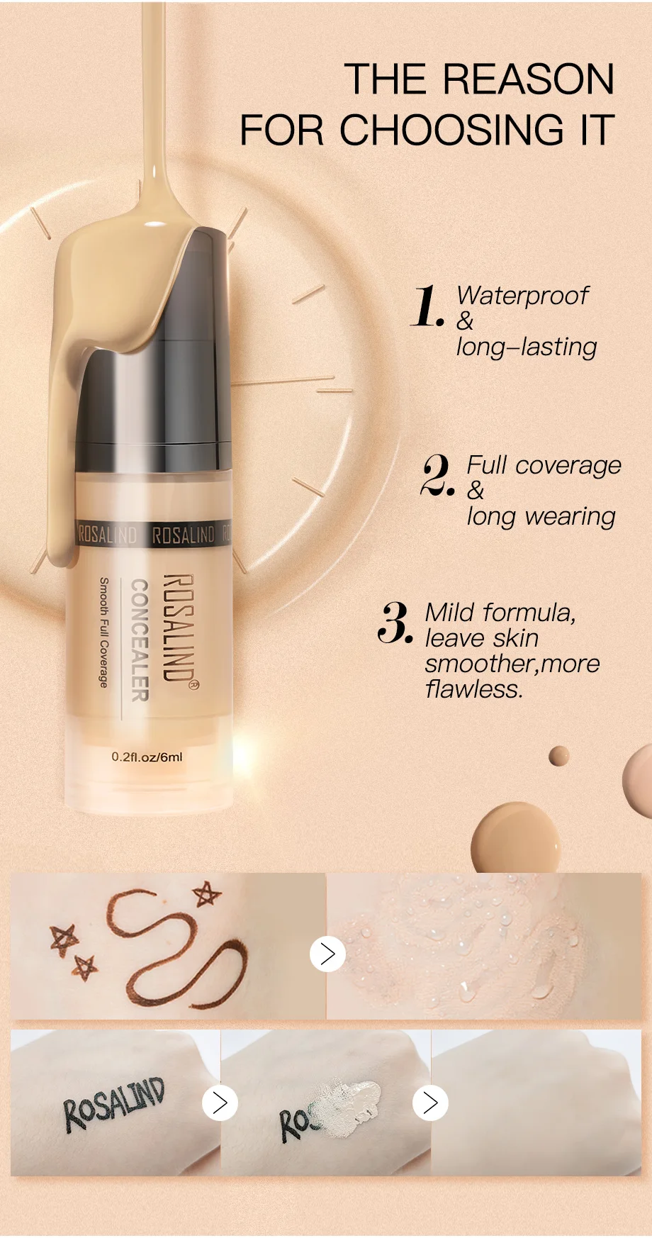 ROSALIND Concealer Corrector 6ml 6 Colors Full Coverage Long Wearing Cosmetics For Face Contouring Makeup Facial Corrector