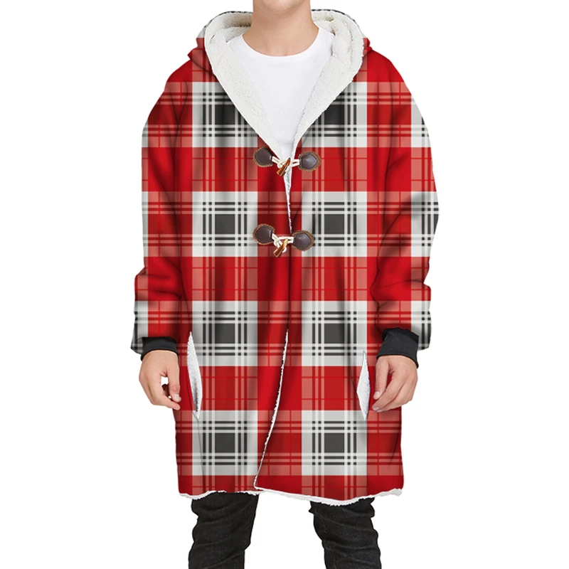 YOUTHUP New Winter Mens Long Velvet Hoodies 3D Different Plaid Printing Hooded Pullovers Thick Hoodies Streetwear - Цвет: SCA93D-JRMY-077