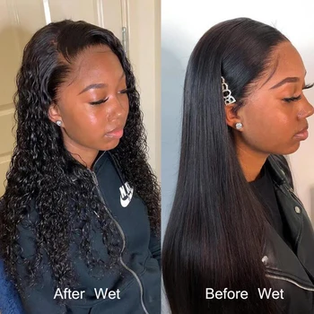 

Wet and Wave Human Hair Wigs 13x4 Lace Front Human Hair Wigs Pre Plucked BaBy Hair Straight to Curly Two Styles Wigs iwish