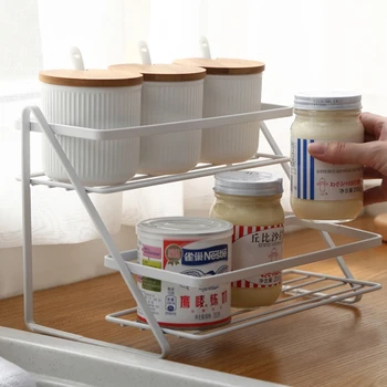 

2 Tier Kitchen Countertop Shelf Storage Rack Spice Organizer for Cookware Canned