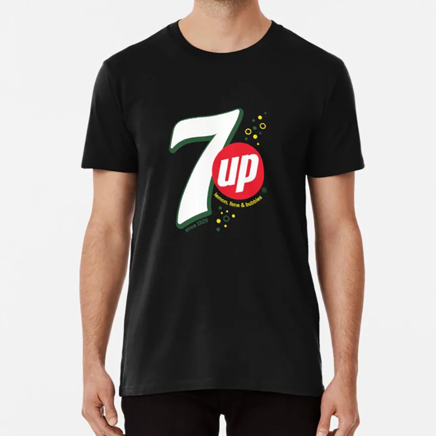 7up логотип Футболка 7up напиток Логотип Прохладный эстетический зеленый Великобритания милый крутой - Цвет: Черный