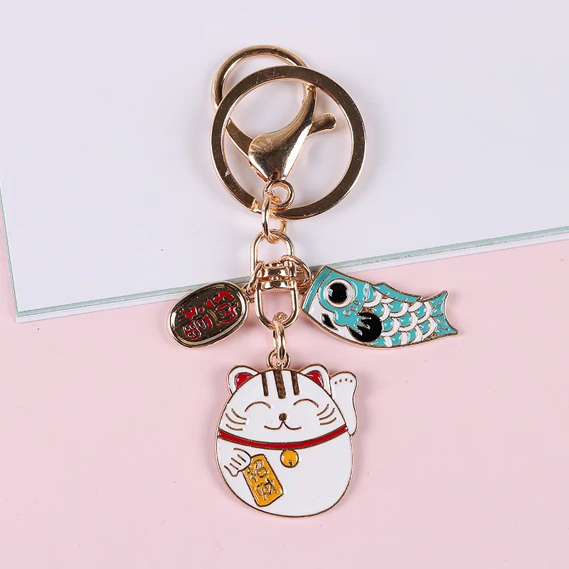 Модный японский koi брелок в форме рыбы милый с изображением из мультфильма Lucky Cat Брелки для женщин и мужчин подарок ювелирный брелок для ключей Автомобильная сумка подвеска брелок для ключей