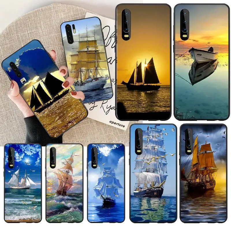 

NBDRUICAI sailing Ship Sightseeing boat Pirate Ship Black TPU Soft Phone Cover for Huawei P30 P20 P10 P9 P8 Mate 20 10 Pro Lite