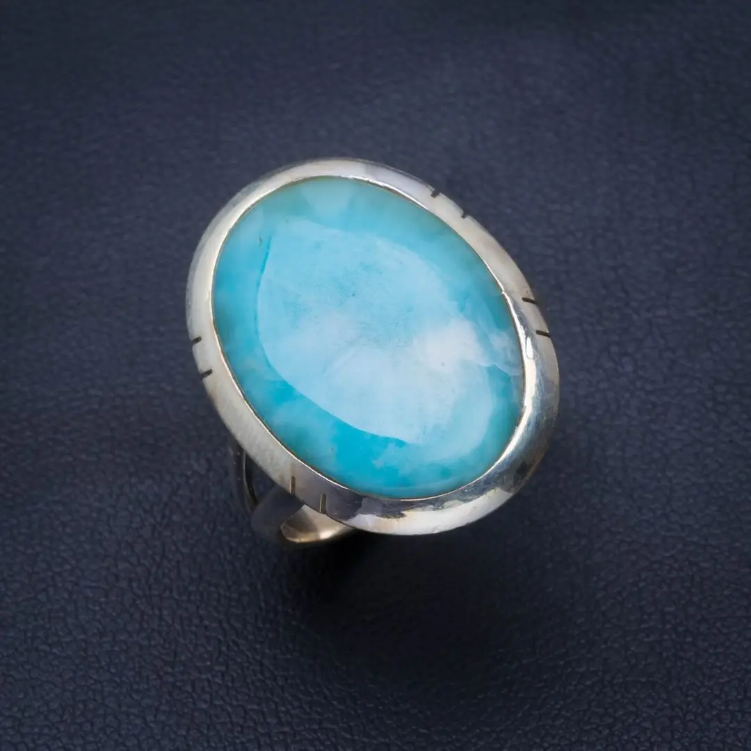 

Natural Caribbean Larimar Handmade Unique 925 Sterling Silver Ring 8.25 B1716