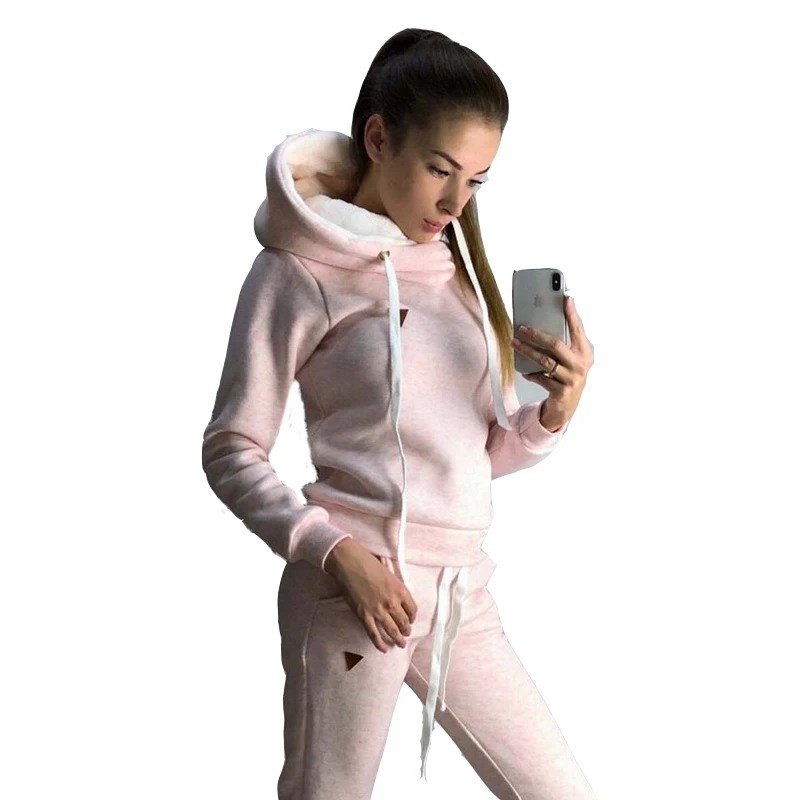 Women's Tracksuit Casual Hoodies and Pants Two Piece Outfits Autumn and Winter Thicken Warm Female Set Hooded Sport Sweatsuits white pant suit