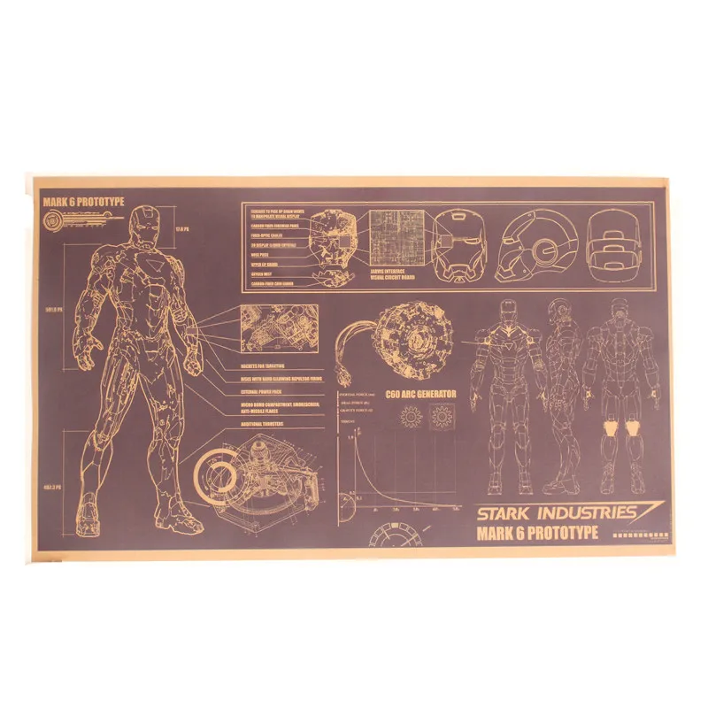 

PipiFren Wall Sticker Mural Vintage Hollywood Movie Poster Adornment Picture Iron Man Design Drawings naklejki na sciane