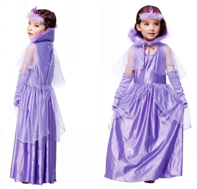 Косплэй Детский костюм для вечеринок Белоснежное платье принцессы для маленьких девочек, для выступлений на сцене Костюмы лодыжки-Длина милые платья фиолетового цвета