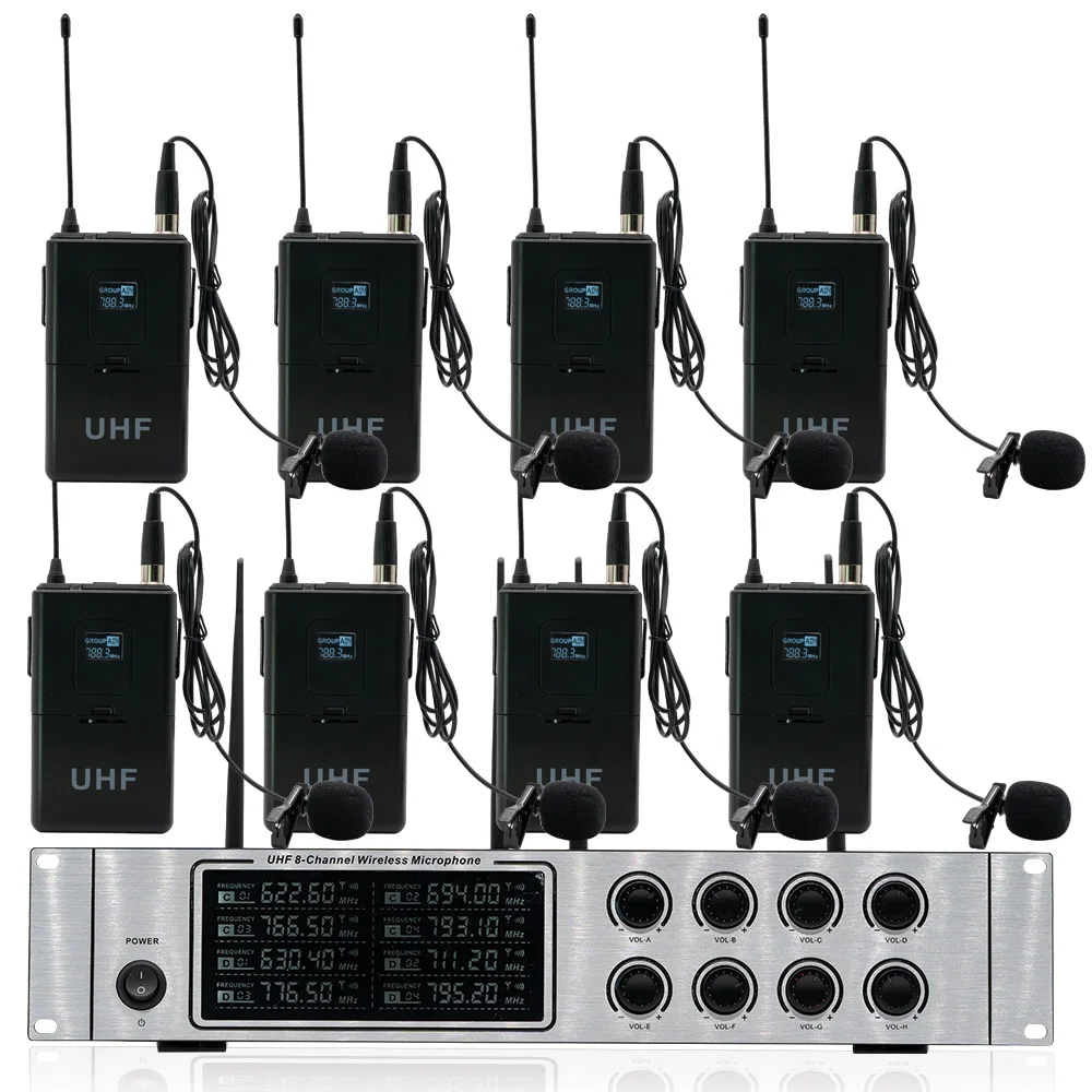 Беспроводной микрофонная система Профессиональный UHF каналов Динамический микрофон 8-канальный для выступления петличный микрофон - Цвет: Lapel clip
