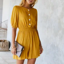 KNOYEER Cotton solid Romper Women Summer wear O Neck Sexy Jumpsuit Short Overalls Button Casual high street playsuit 2020 KNOYEER Cotton solid Romper Women Summer wear O Neck Sexy Jumpsuit Short Overalls Button Casual high street playsuit 2020