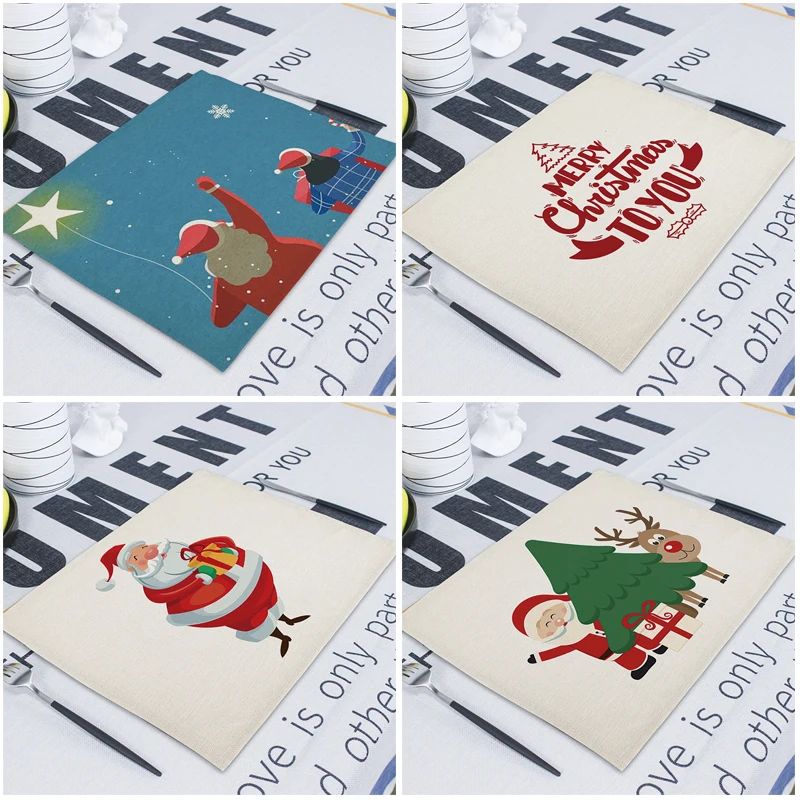 

Christmas Cartoon Individual Table Happy Christmas Santa Printed Childlike Cup Mat Mat on Table for Kitchen Placemats Cup Pads