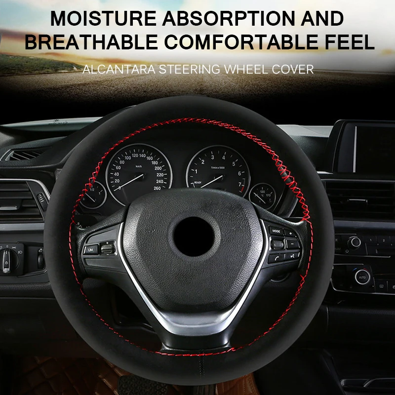 

AOZBZ 38 Cm Suede Fiber Soft Car Steering Wheel Cover Anti-Slip Car Steering-Wheel Braid Stitch On Wrap With Needle Thread