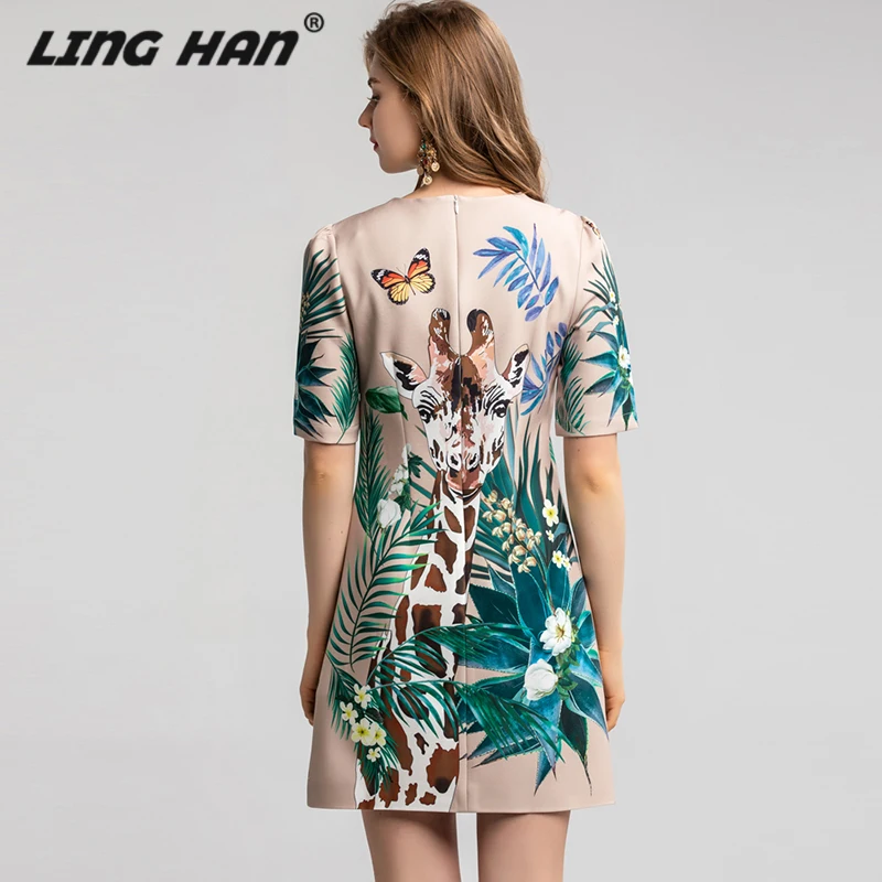 LINGHAN модное мини-платье с бисером для женщин Vestidos с бриллиантовым принтом, платья с коротким рукавом для вечеринок, дизайнерские Весенние Новые