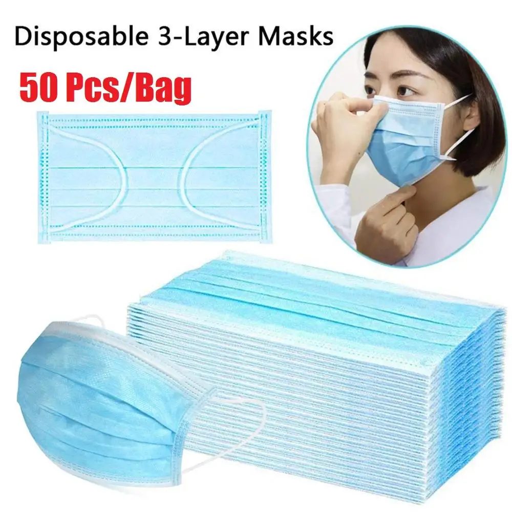 

50PCS Disposable Mask High Protective Mask 3-Ply Nonwoven Cover Dust Mask Anti Fog Bacterial Safety Mask