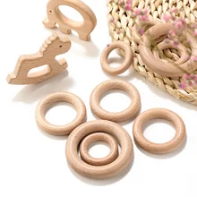 

5PCS Beech Wooden Ring Baby Teether Natural Wood Rodent Teething Rings Baby Nursing DIY Bracelet Ornaments Accessories Toys