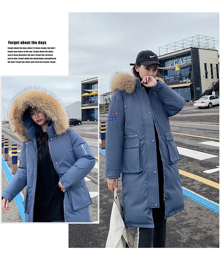 Down Jacket Cotton-padded Clothes WOMEN'S Dress Winter Mid-length over-the-Knee Large Fur Collar INS Loose Thick Online Celebrit