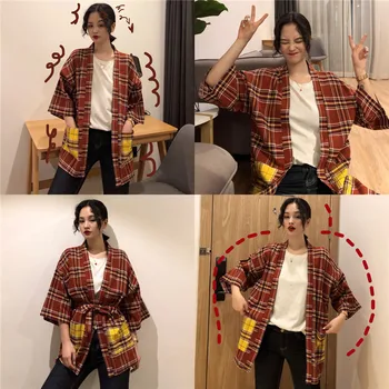 

Women Harajuku Cardigan Japanese Kimono Asia Summer Plaid Printed Shirt Tops Casual Woman Kimonos Kawaii Yukata Kimono