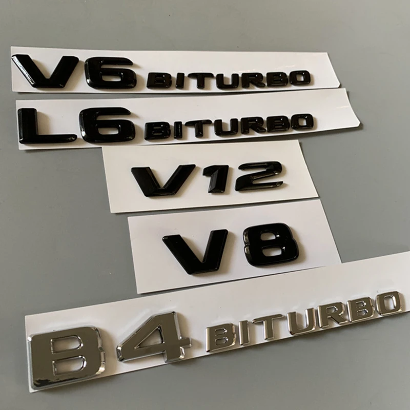 

Letter Emblem for Mercedes Benz V8 V12 V6BITURBO L6BITURBO B4BITURBO Car Styling Trunk Badge Double Turbo Sticker Chrome Black