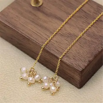 

1pcs White Baroque Pearl Long Section Earring 18k Ear Stud Earbob Accessories Cultured Mesmerizing Irregular Real Fashion