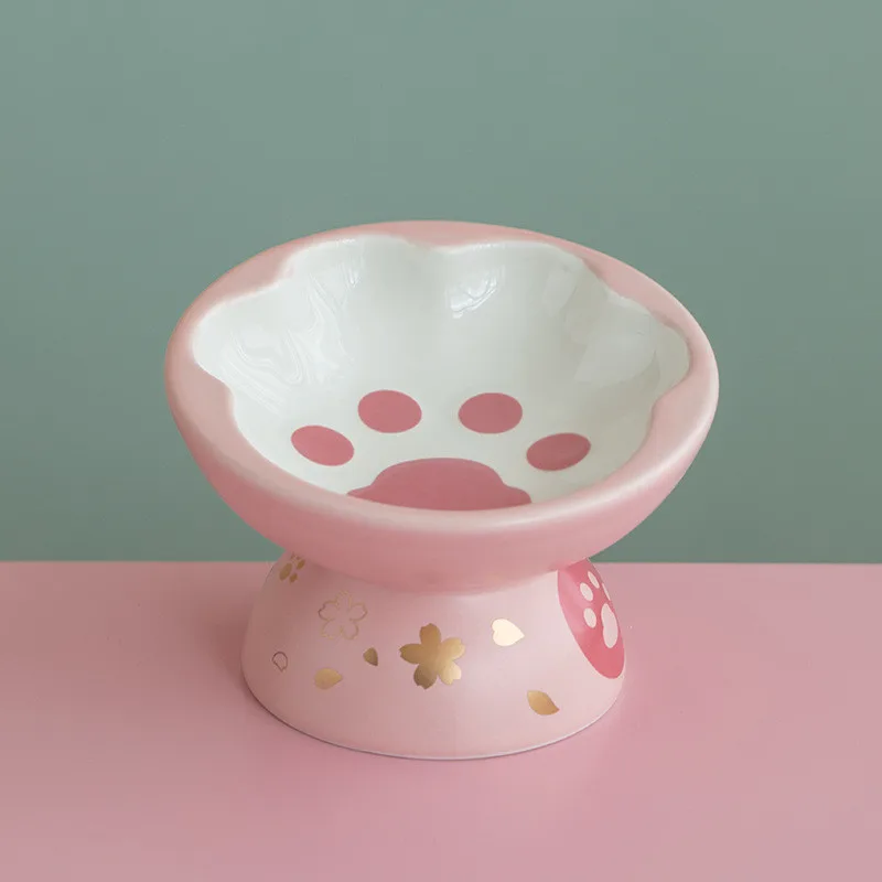 Ceramic-High-foot-Oblique-Mouth-Cat-Bowl-Pet-Bowl-Cute-Paw-Shape-Pet-Feeder-Cat-and.jpg Kerámia, Nagy Lábú Ferde Száj Macska Tál Kisállat Tál Aranyos Mancsú Pet Etető Macska És Kutyaeledel Tál Méhnyak Gerinc Macskaeledel - Image 4