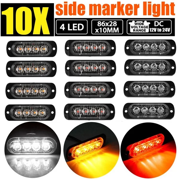 10/4pcs Led Light Bar Side Marker Indicator Warning Light Signal Light