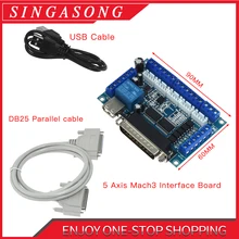 Placa de fuga cnc de 5 eixos, com cabo usb, para driver de motor de passo mach3, controle de porta paralelo