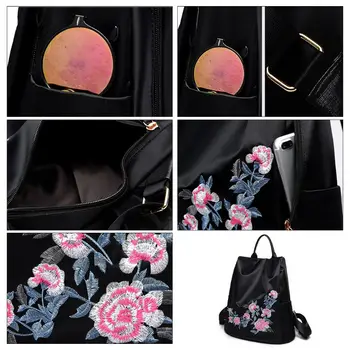 

Vintage Floral Embroidered Ethnic Casual Daypack Backpack for Women Anti Theft Rucksack M5TE