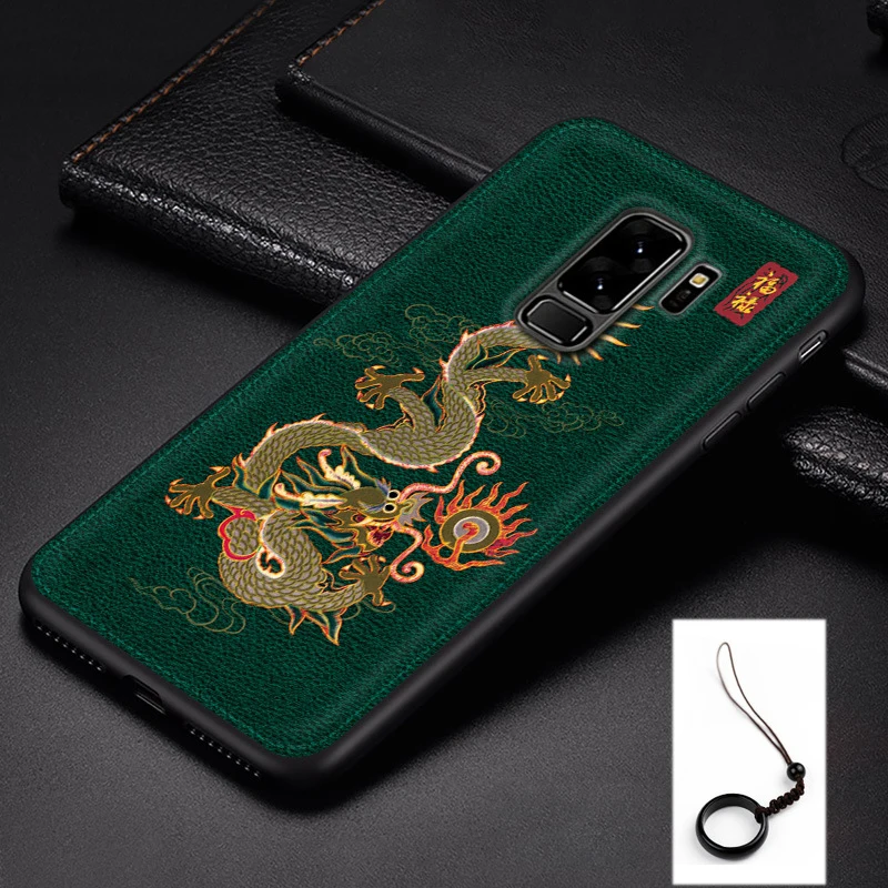 Для samsung Galaxy S10 Plus S10 S9 Plus S9 чехол с защитой от отпечатков пальцев противоударный чехол из искусственной кожи с тиснением - Цвет: Green Dragon